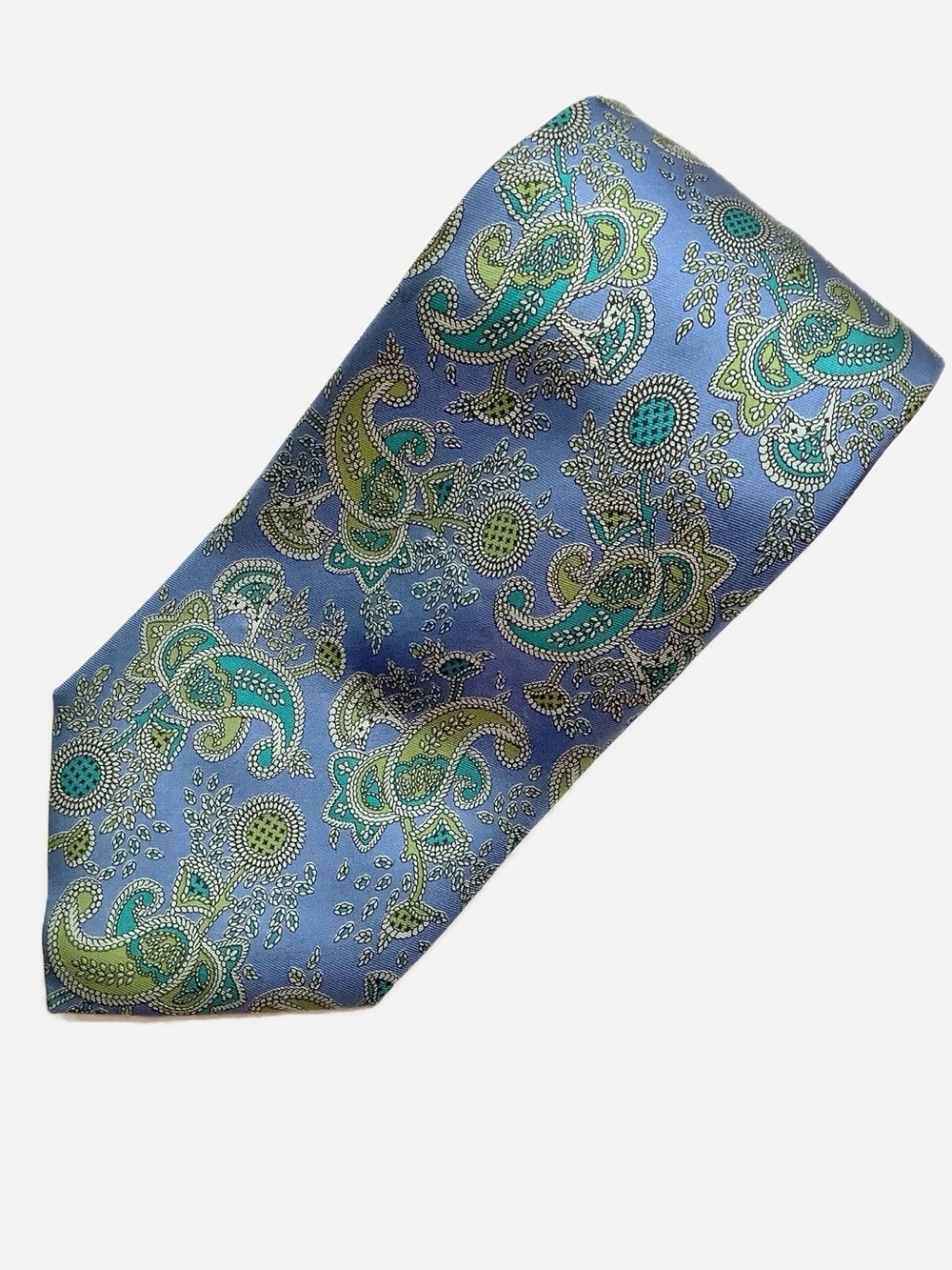 Vintage 100% Silk Tie Blue Green Paisley Pattern Italian Florence Suit Necktie
